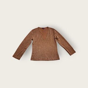 Vintage Y2k Conspiracy gold sparkly sheer mesh v-neck 3/4 sleeve shirt